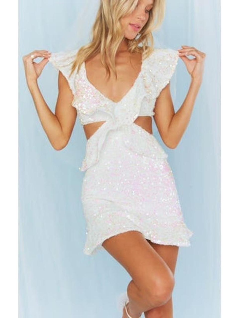 Show Me Your MuMu Iridescent Sequin Mini Dress - White/Pink Sparkle